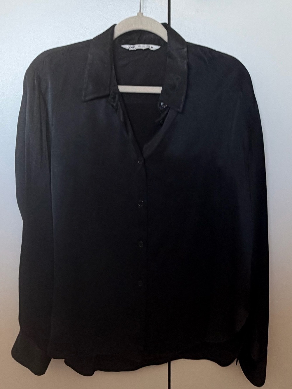 Zara Black Satin Button-Down Shirt